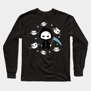 Spooky Grim Reaper with Cats Pattern Halloween Long Sleeve T-Shirt